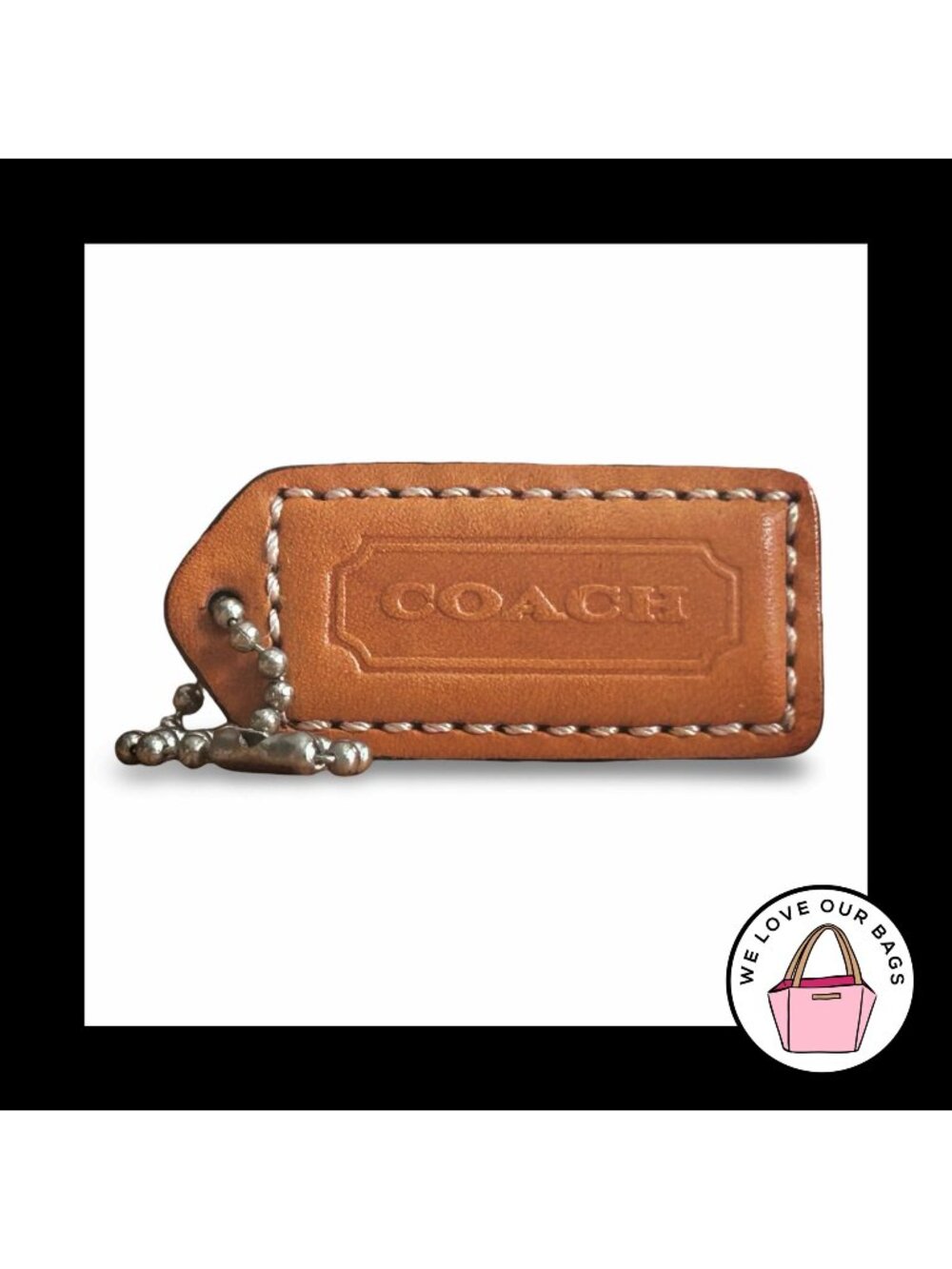 COACH Y2K VINTAGE Hang Tag 2" Saddle Brown Leather Bag Charm Keychain Fob Medium